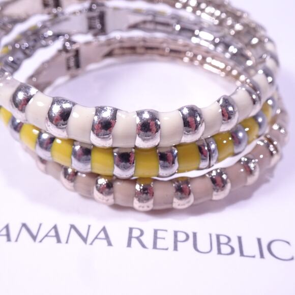 Banana Republic Women's Silver NUDES Enamel Striped Cuff Bracelet Set 3 NWT 78 - Picture 1 of 8